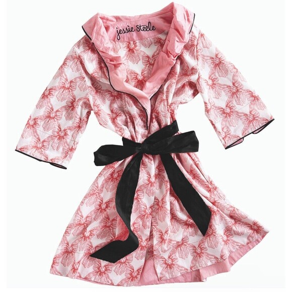 Jessie Steele Robe Women L Pink Bows Knee Length Woven Coquette Cottagecore - Picture 1 of 11